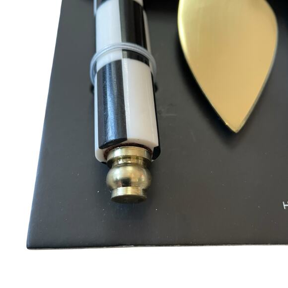 Tahari Home Set of 4 Cheese Knives Black & White Checkered Gold Glam New - Picture 8 of 8